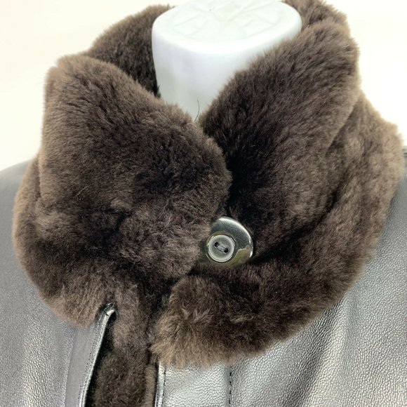 Unbranded Leather Fur Jacket Black Button Front - Picture 3 of 8